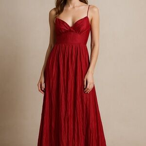 Ann Taylor Red Crinkle Maxi Dress Women’s Size 2 | Spaghetti Strap Evening Gown